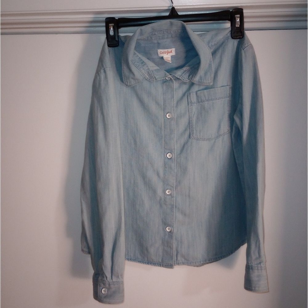 🆕👕Cat & Jack Girls Denim Button Down Shirt
